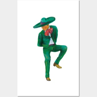 Green Charro Folklorico Dancer (Mexican Cowboy Horseman) Posters and Art